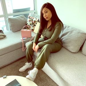 Boohoo emerald green jumpsuit